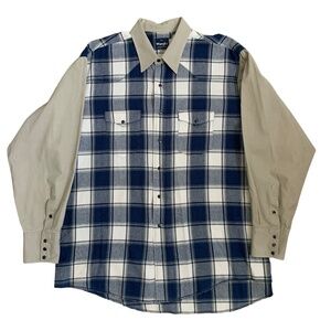 Wrangler Shirt Mens 2XL Blue Pearl Snap Button Up Long Sleeve Western Workwear